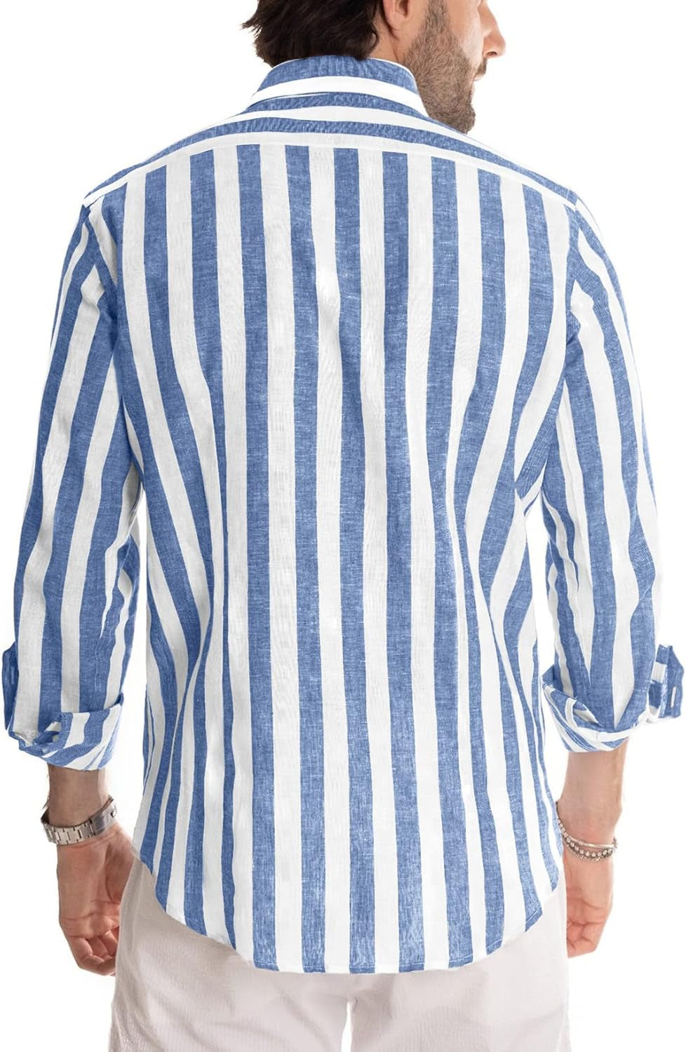 Mens Casual Long Sleeve Button down Shirts Cotton Striped Dress Shirts for Men