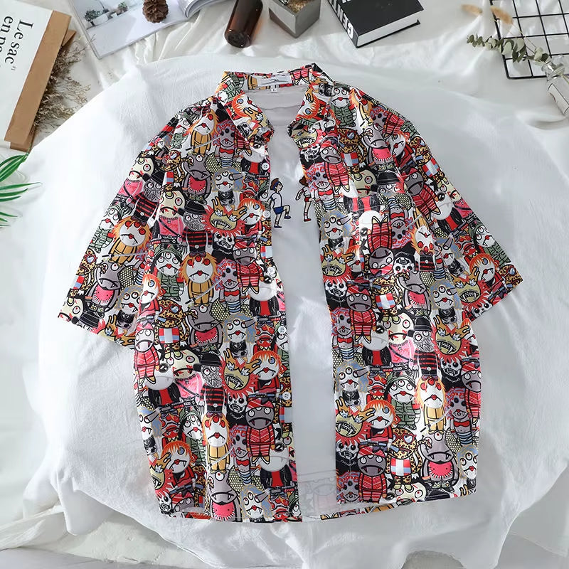 Mens Hawaiian Style Coco Leaf Flower Summer Vacation Short Sleeve Shirts