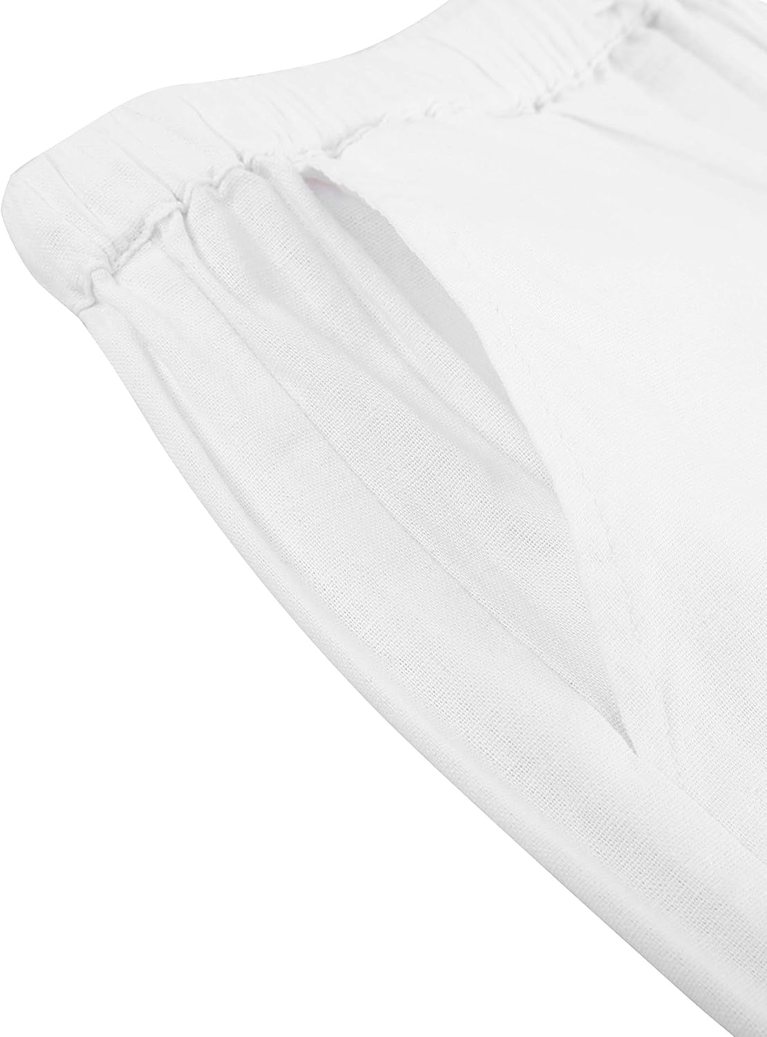 Men'S Cotton Linen Fit 12'' Short Pants with Drawstring Elastic Waist
