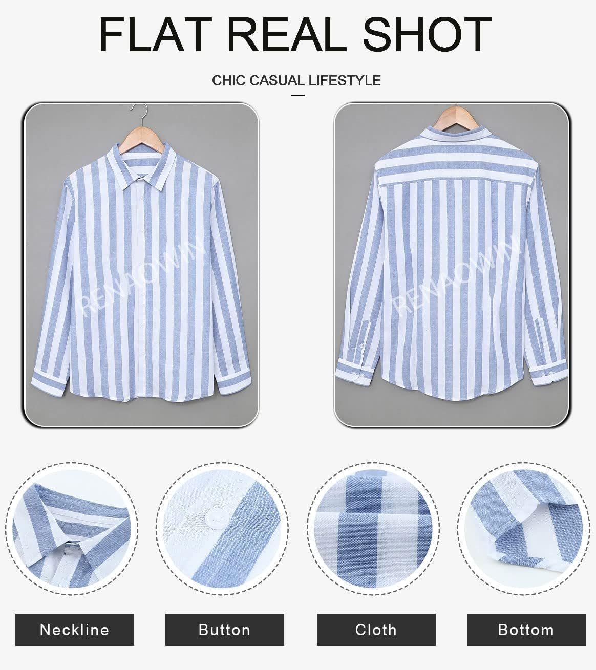 Mens Casual Long Sleeve Button down Shirts Cotton Striped Dress Shirts for Men