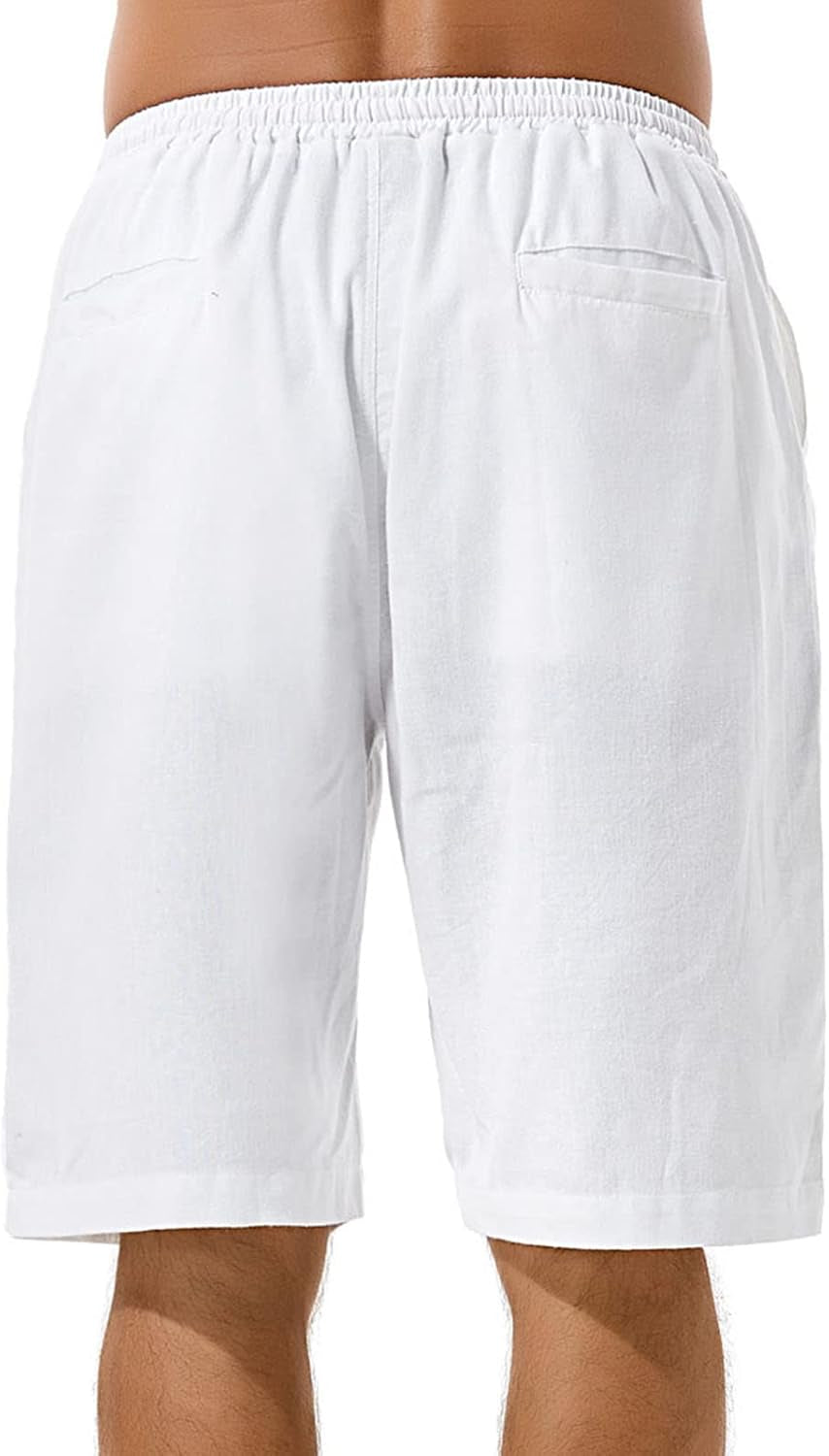 Men'S Cotton Linen Fit 12'' Short Pants with Drawstring Elastic Waist
