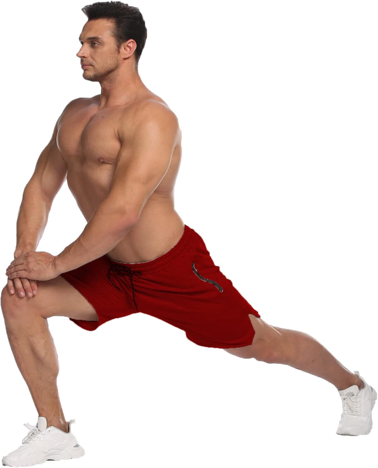Men'S 5'' Gym Workout Shorts Fitted Running Athletic Shorts Training Bodybuilding Shorts with Zipper Pockets Red