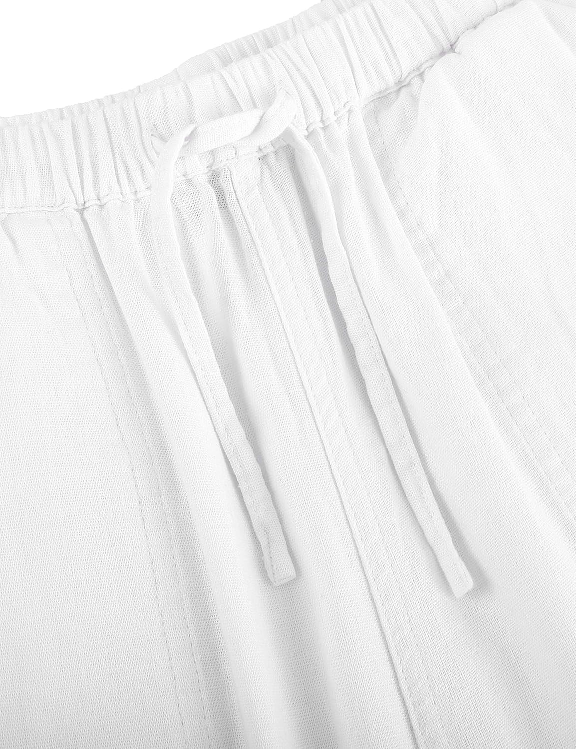 Men'S Cotton Linen Fit 12'' Short Pants with Drawstring Elastic Waist
