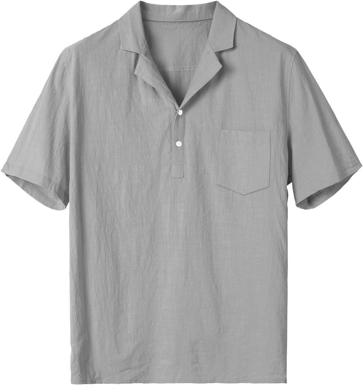 Mens Summer Henley Shirts Short Sleeve Cotton Linen Button Hippie T-Shirt with Pocket Grey