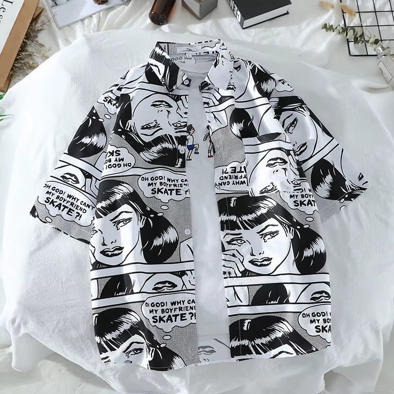 Mens Hawaiian Style Coco Leaf Flower Summer Vacation Short Sleeve Shirts