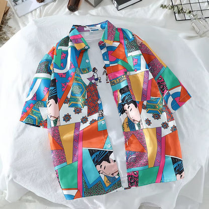 Mens Hawaiian Style Coco Leaf Flower Summer Vacation Short Sleeve Shirts