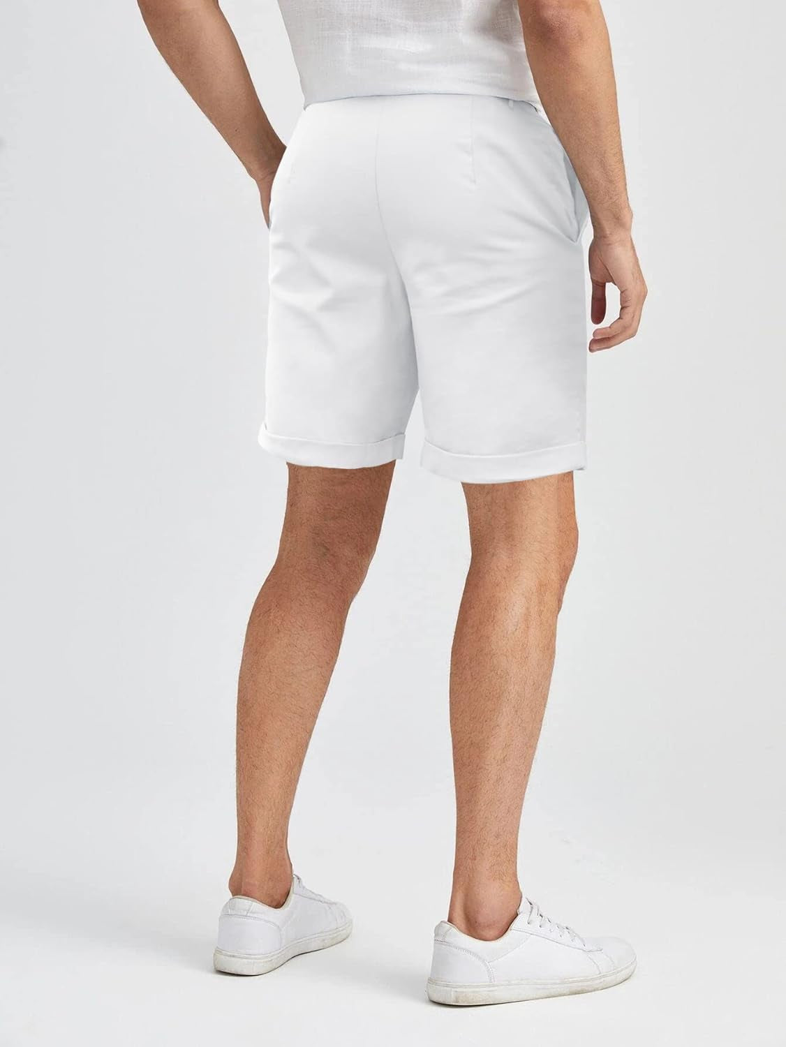 Men'S Linen Casual Classic Shorts Elastic Waist Summer Beach Lightweight Board Slim-Fit with Pockets Cream White