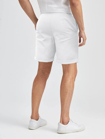 Men'S Linen Casual Classic Shorts Elastic Waist Summer Beach Lightweight Board Slim-Fit with Pockets Cream White